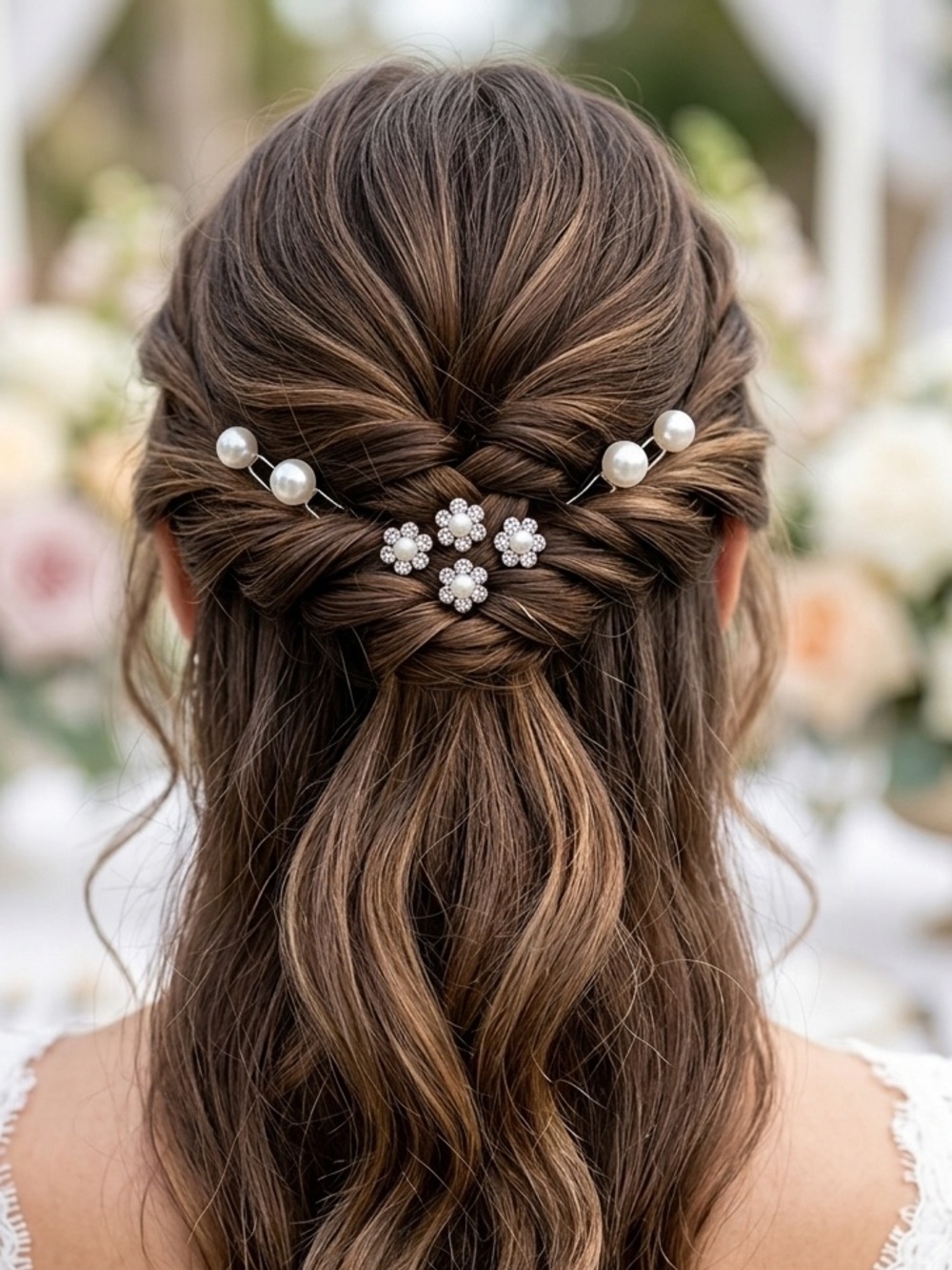 Elegant Pearl & Crystal Floral Hair Pins Set